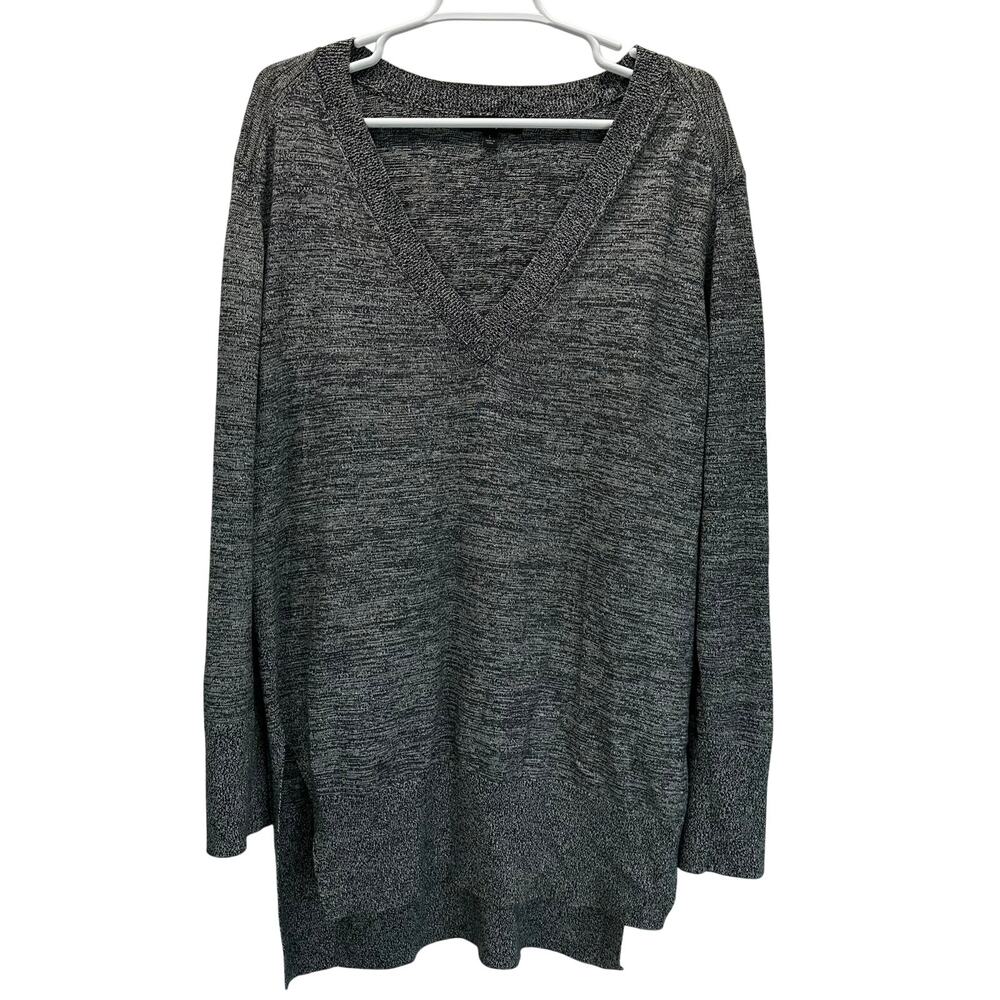 Banana Republic Tunic Sweater Marled Cotton Cashmere Black White Large